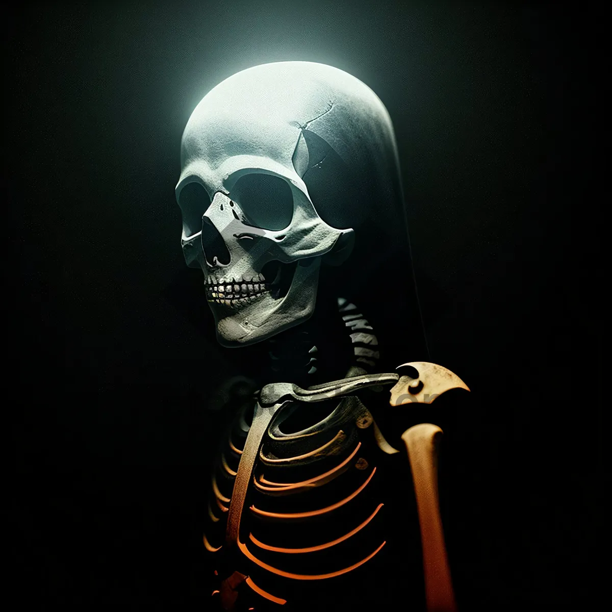 Picture of Terrifying anatomical skull sculpture evokes spine-chilling fear.