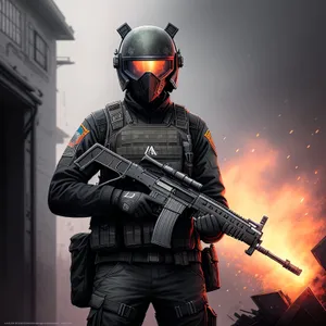 Warrior in Helmet with Assault Rifle