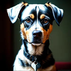 Adorable purebred Greater Swiss Mountain Dog sitting with collar