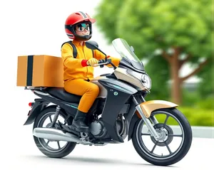 Boy riding fast on motorbike at racetrack