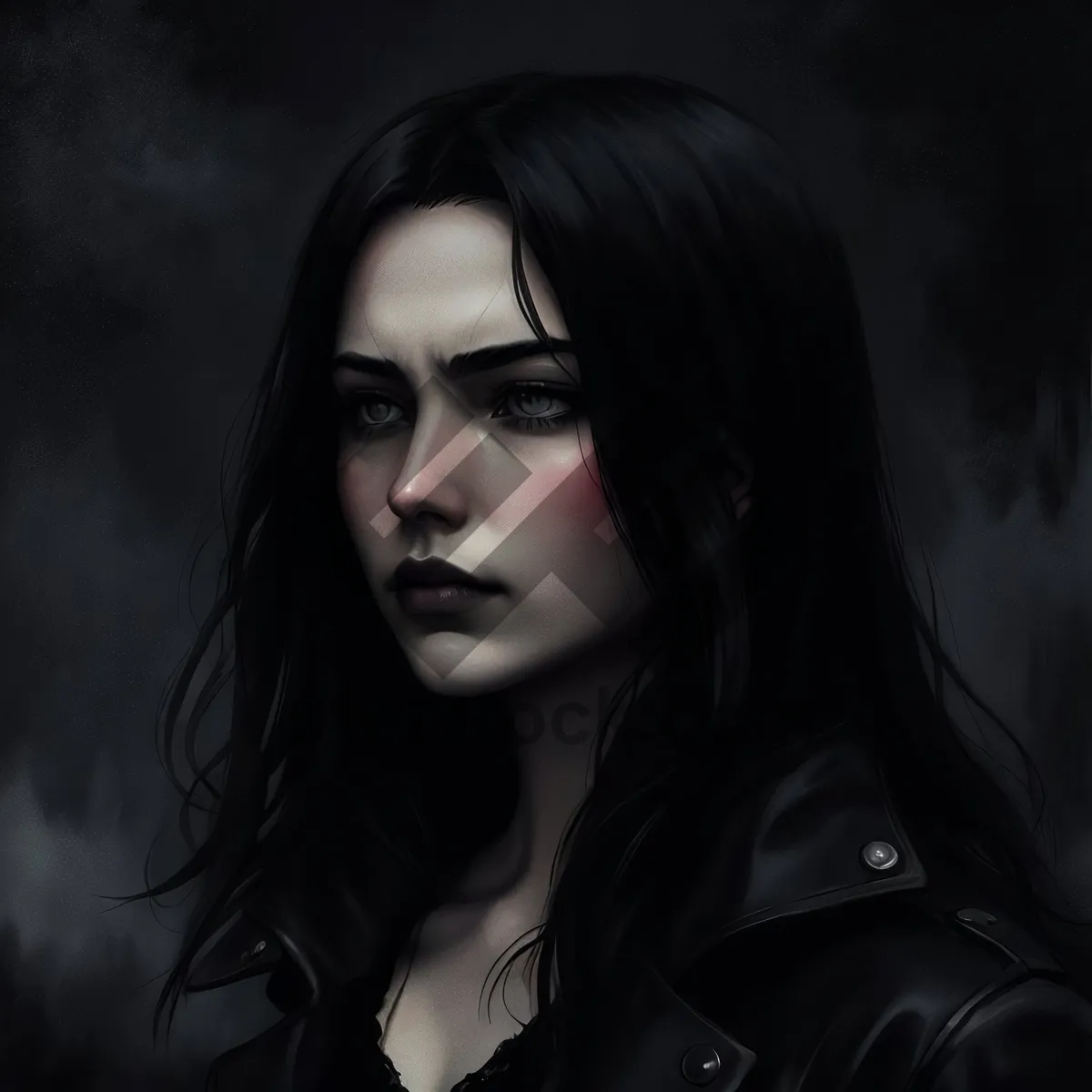 Picture of Model with long black hair and seductive expression