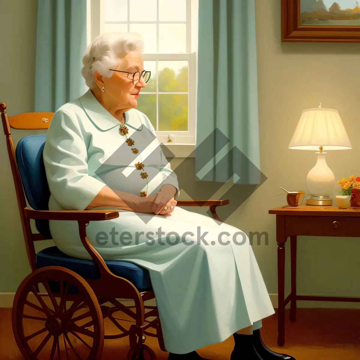 Picture of Happy elderly patient enjoying wheelchair spinning machine