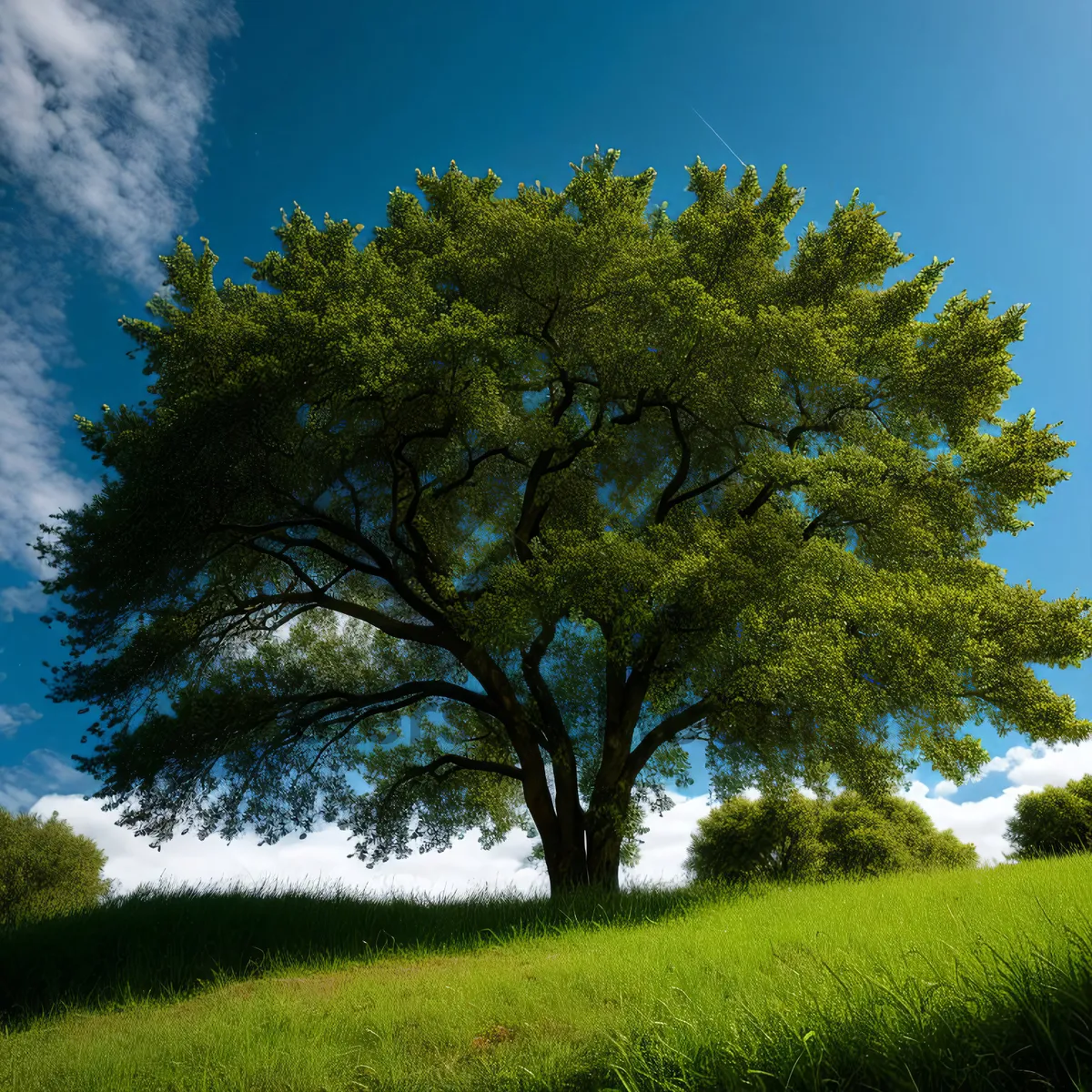 Picture of Serene Countryside Landscape with Majestic Trees and Golden Fields