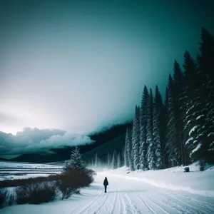 Winter Wonderland: Majestic Ski Slope Surrounded by Snowy Mountains and Frosty Forest