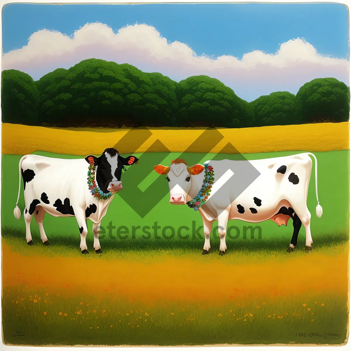 Picture of Bucolic Bovine Landscape: Black Bull in Meadow