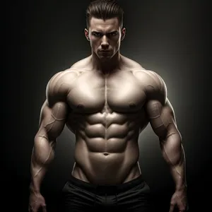 Powerful and Fit Male Bodybuilder Posing with Muscular Chest