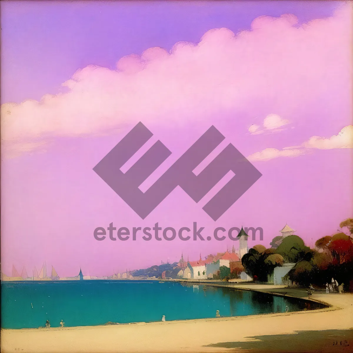 Picture of Tropical sunset over a palm-fringed beach