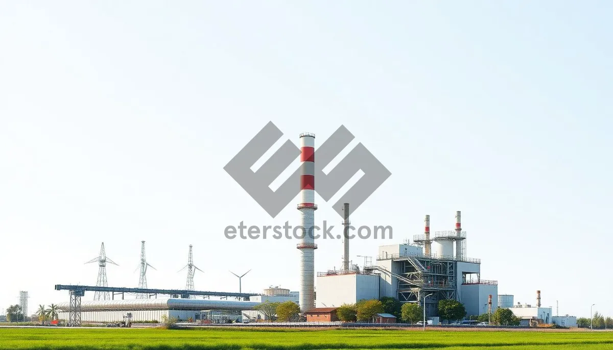 Picture of Industrial Tower with Smoking Chimney and Flagpole