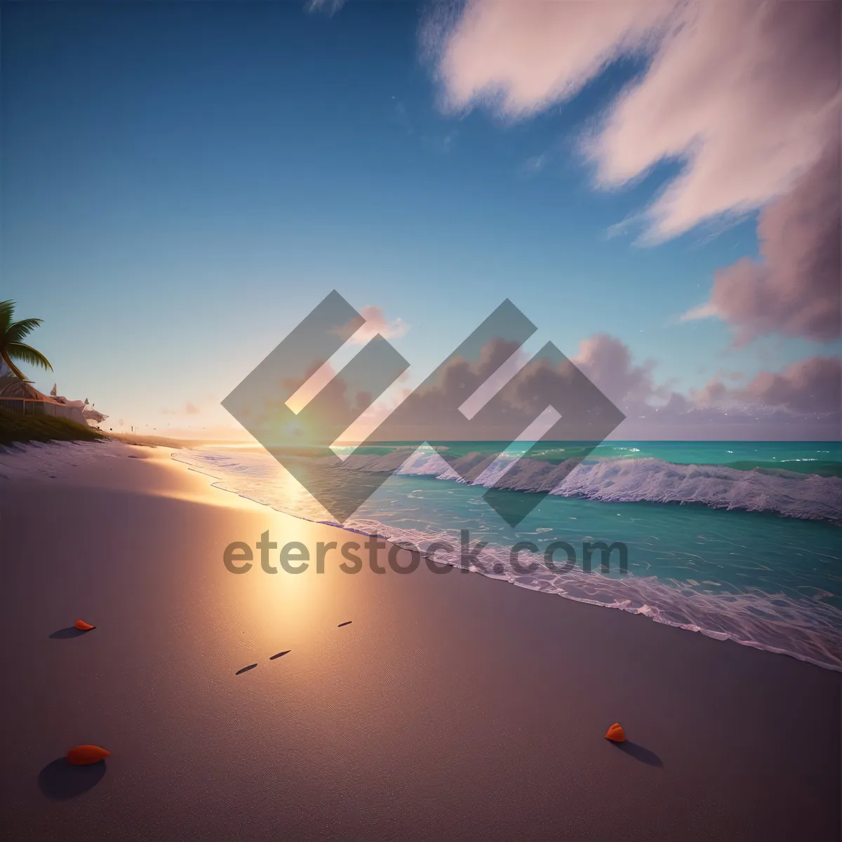 Picture of Serenity at Sunset: Beachscape with Radiant Sky