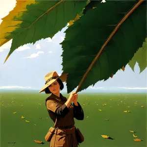 Person under Protective Canopy with Bow and Arrow