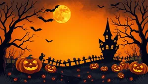 Silhouette Moon Over Pumpkin Cemetery: Halloween Card Design