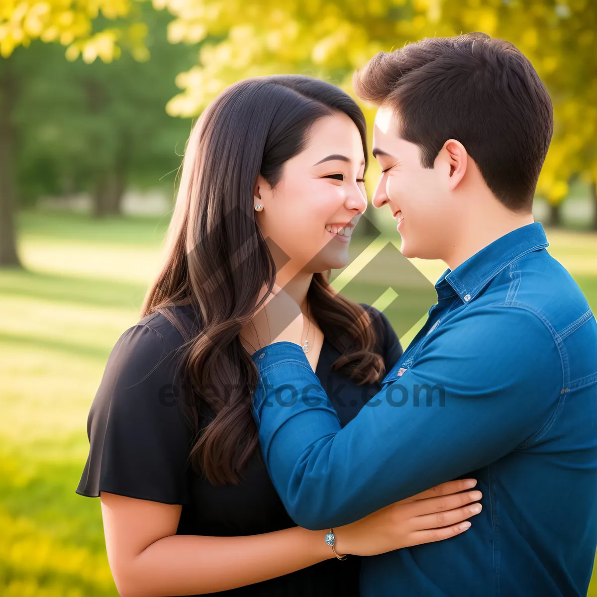 Picture of Happy Couple in Park Smiling Together Outdoors