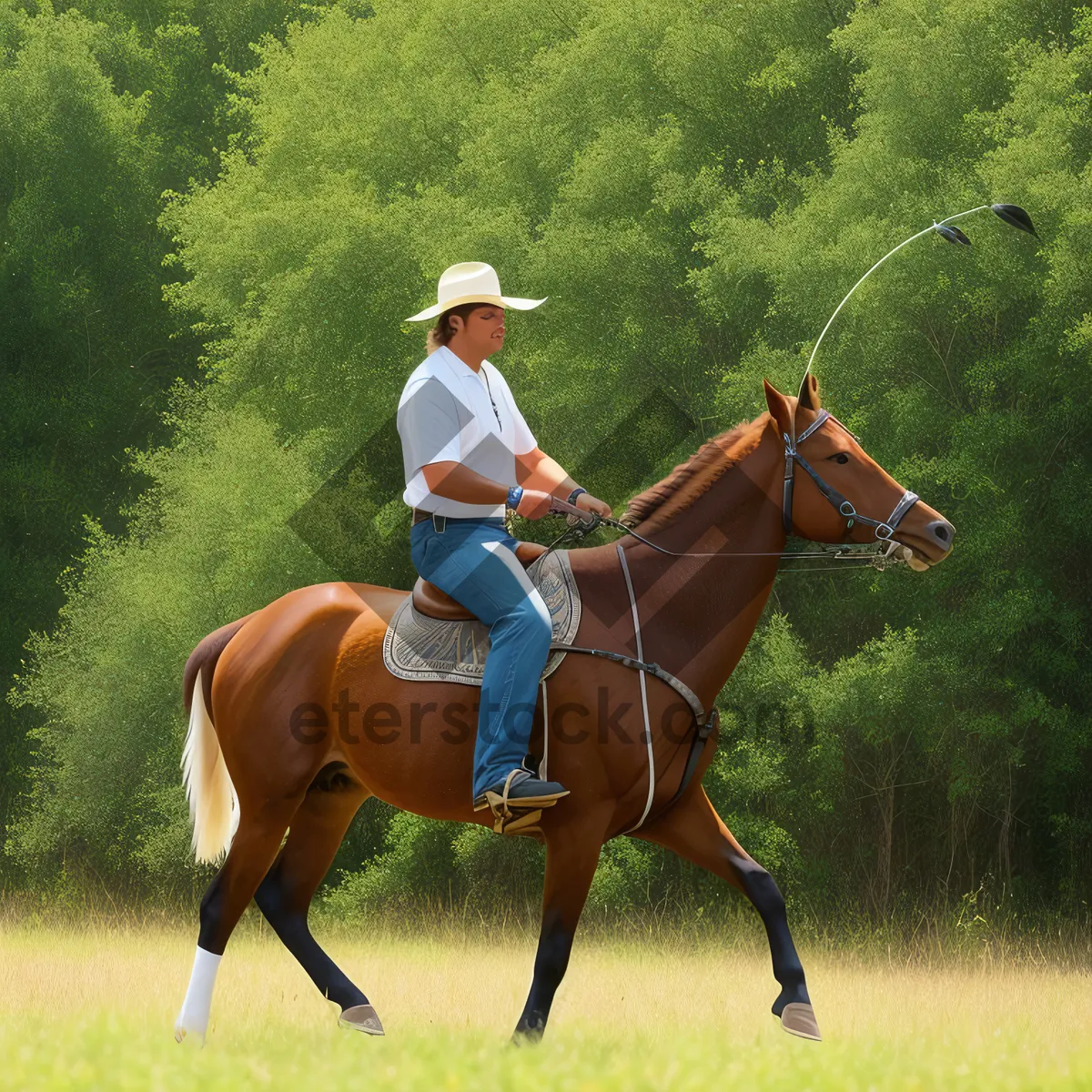 Picture of Sporty Equestrian Stallion with Polo Mallet