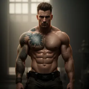 Muscular Man Posing with Strong Abs