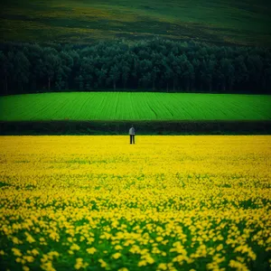 Summer Rape Field Under Cloudy Sky