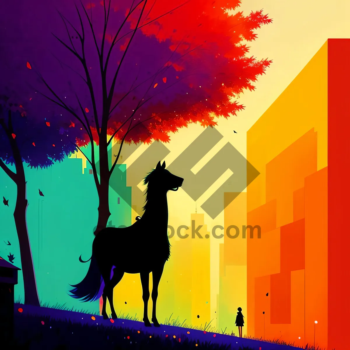 Picture of Serenity Silhouette: Giraffe under Starlit Sunset Sky