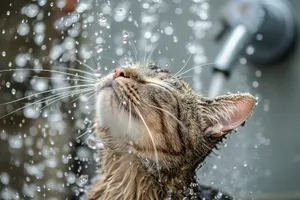 Furry Cat and Otter Pet Playfully