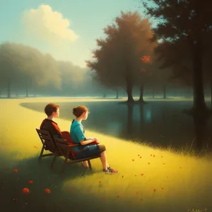 Serene Sunset Setting on Park Bench