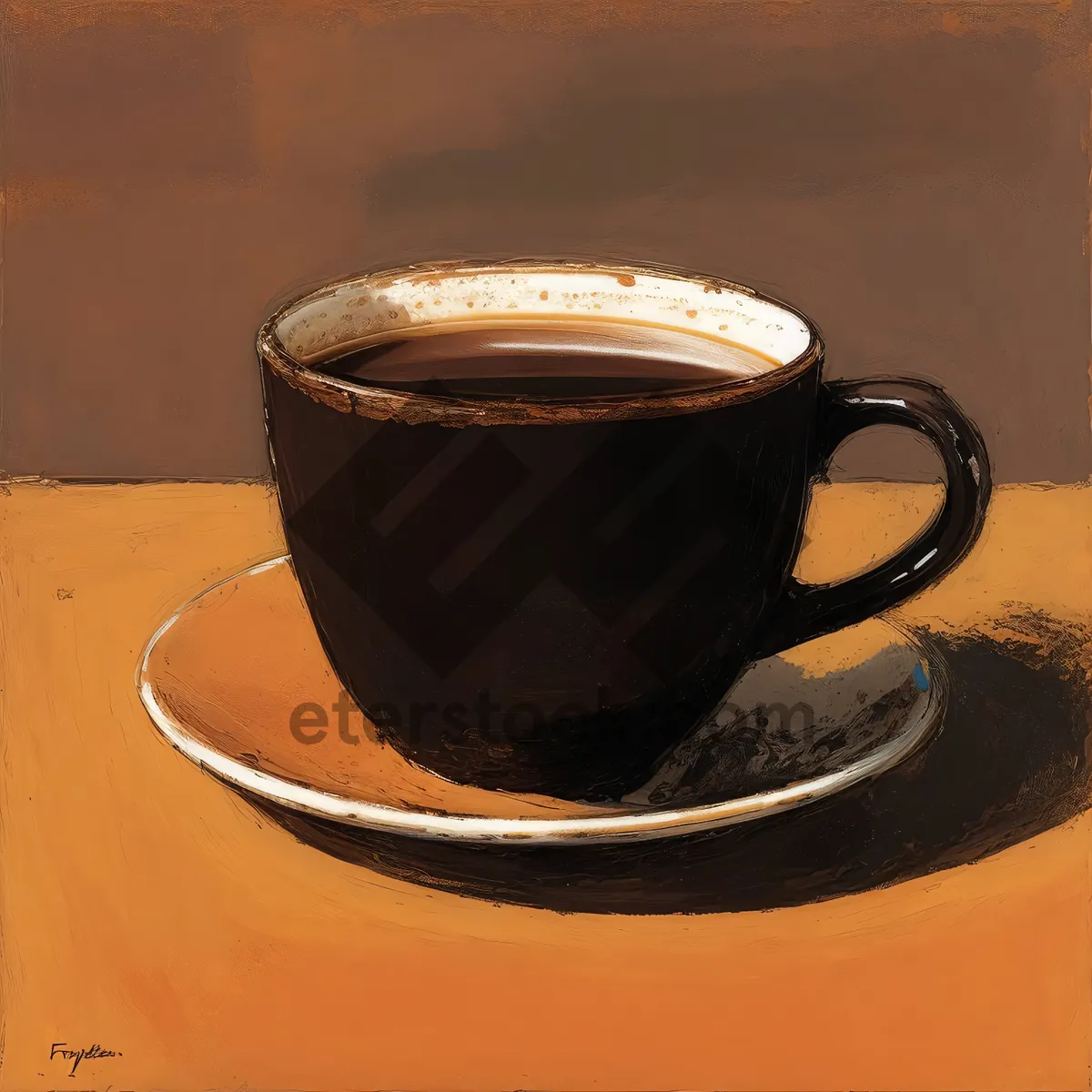 Picture of Steamy Cup of Aromatic Espresso on Saucer