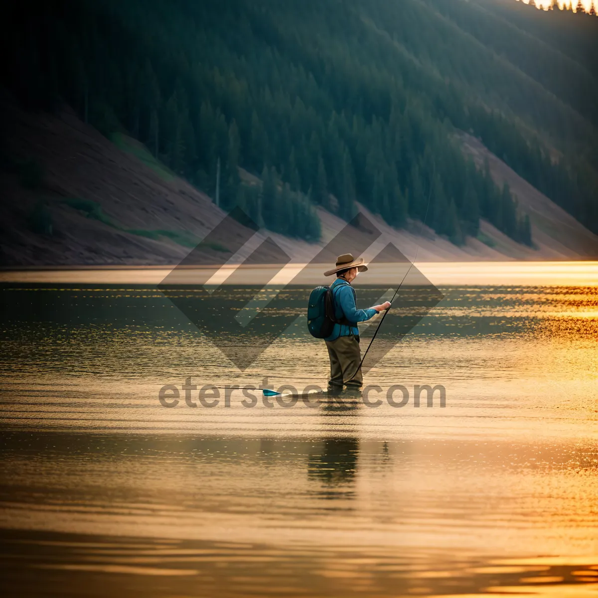 Picture of Golden Horizon: Beach Paddleboarding at Sunset