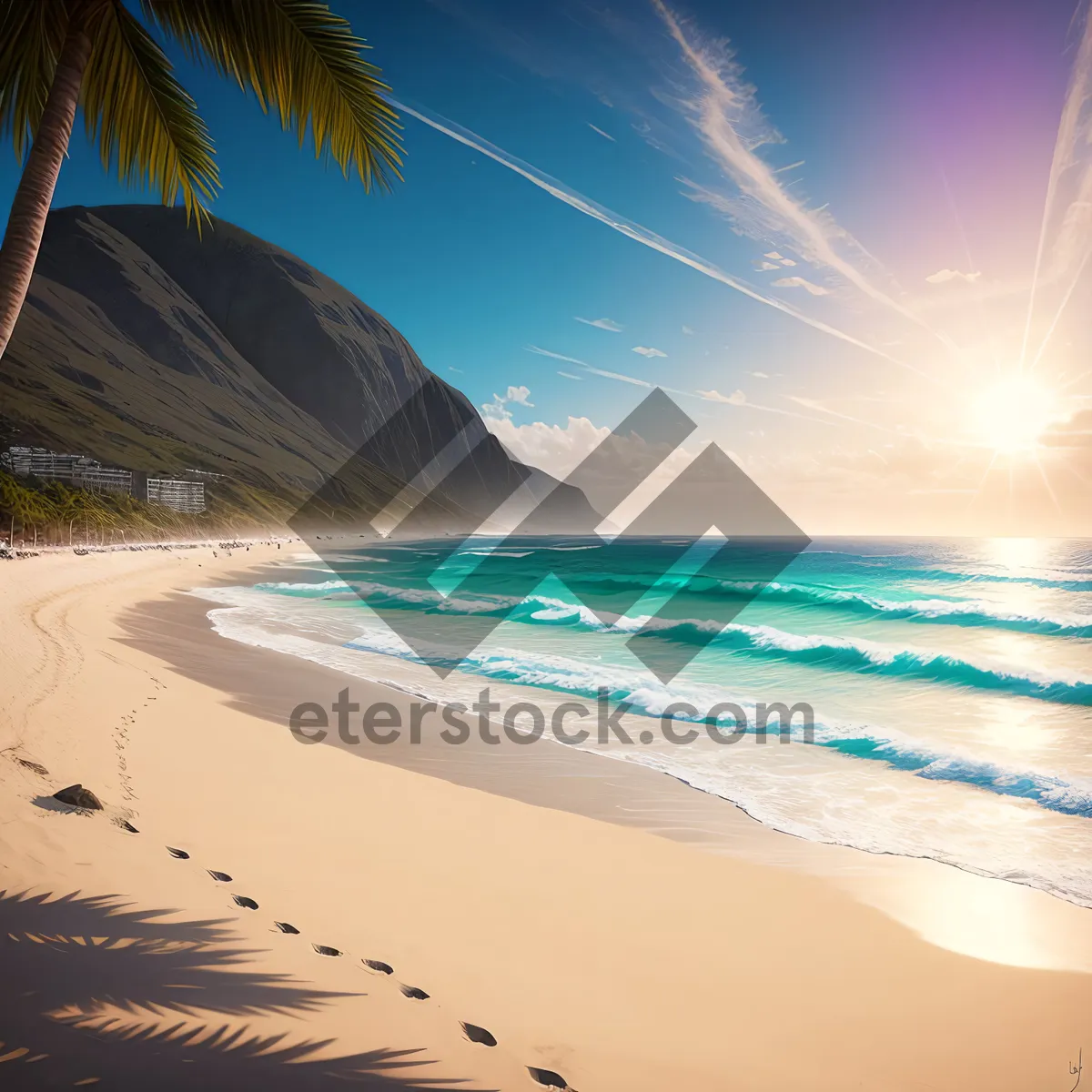 Picture of Serene Tropical Seascape Beach Wallpaper with Crashing Waves