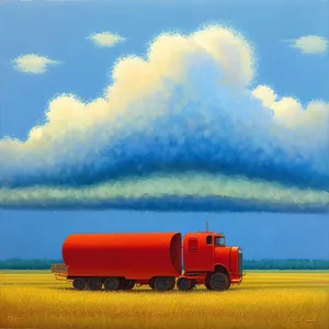 Rural Truck Crossing Wheat Field Under Summer Sky