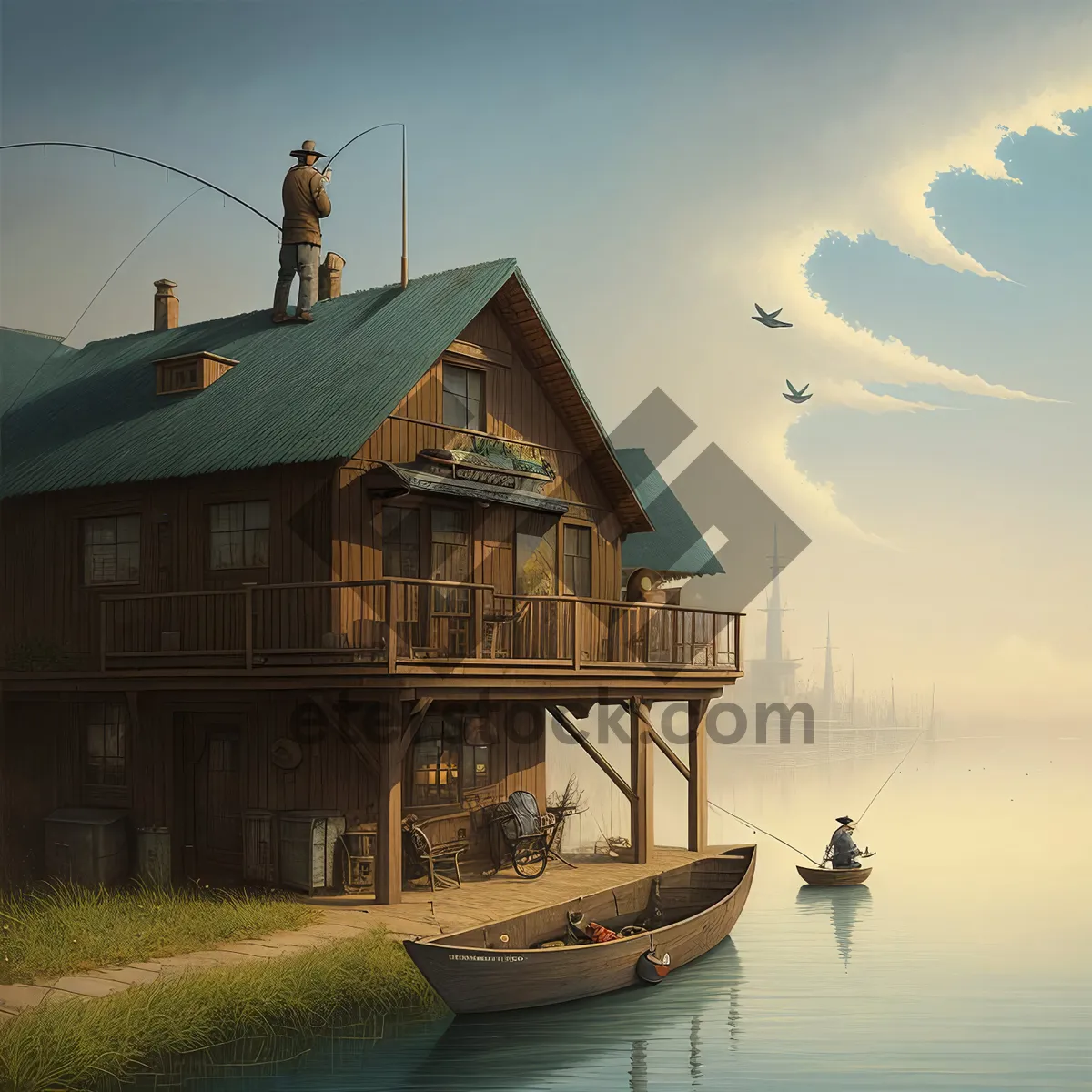 Picture of Waterfront Retreat: Serene Boathouse Overlooking Scenic Cityscape