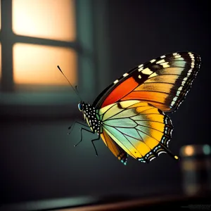 Colorful Monarch Butterfly Flying Among Flowers