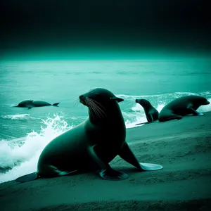 Playful Sea Lion Splashing in Ocean Waves