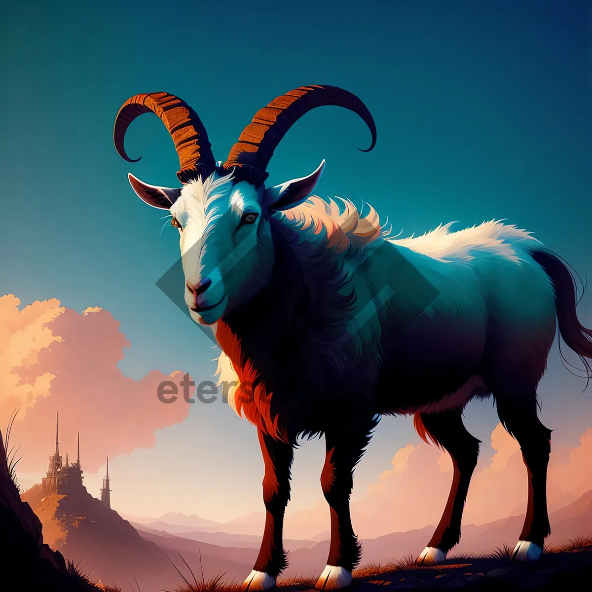 Picture of Wild Ibex Grazing Under Blue Sky