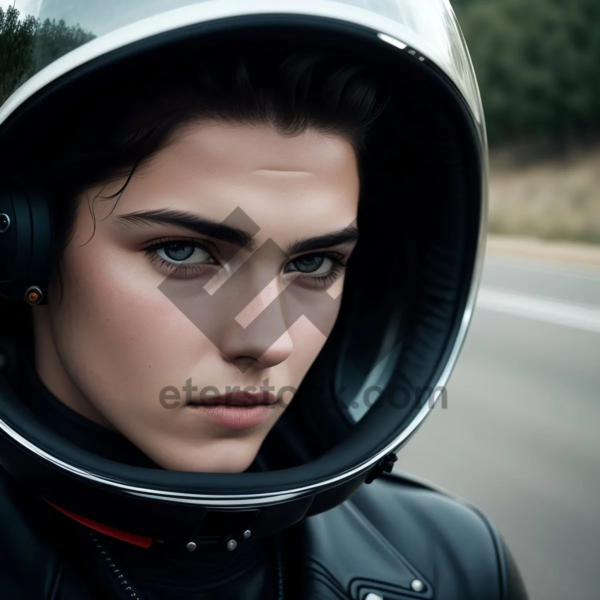 Picture of Happy Lady Driver Wearing Helmet and Neck Brace