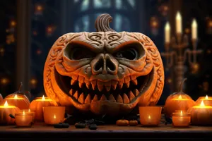 Spooky Pumpkin Face Lamp for Halloween Decoration.