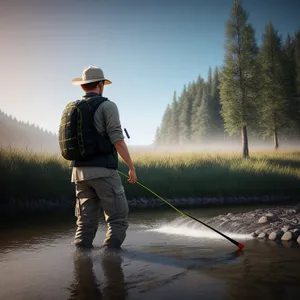 Male Fisherman Enjoying Paddle Sport Outdoors