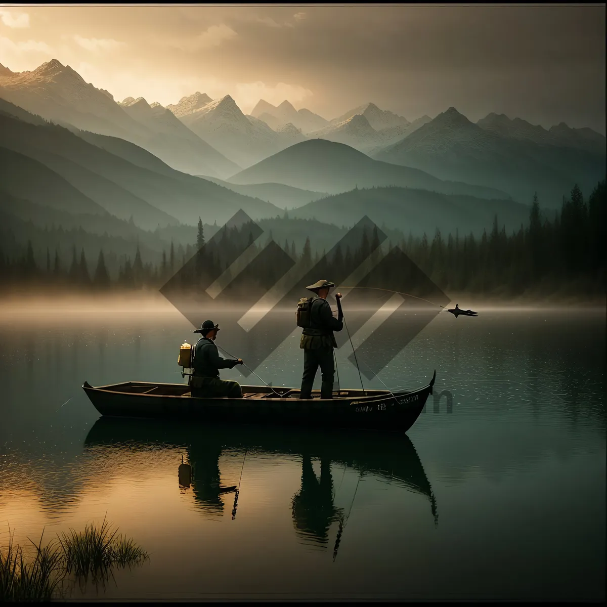 Picture of Serene Lake Paradise: Sunset Reflections on Mountains