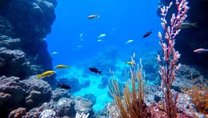 Colorful Coral Reef Underwater Diving Scene with Sun Rays