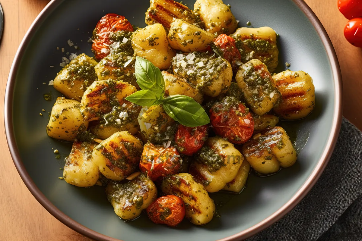 Picture of Fresh and tasty plate of vegetable salad with chickpeas