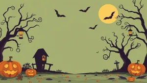 Halloween Night Silhouette Scene with Moon and Pumpkins