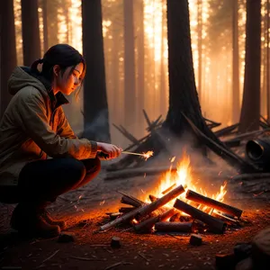 Blazing Fire in Dark Fireplace