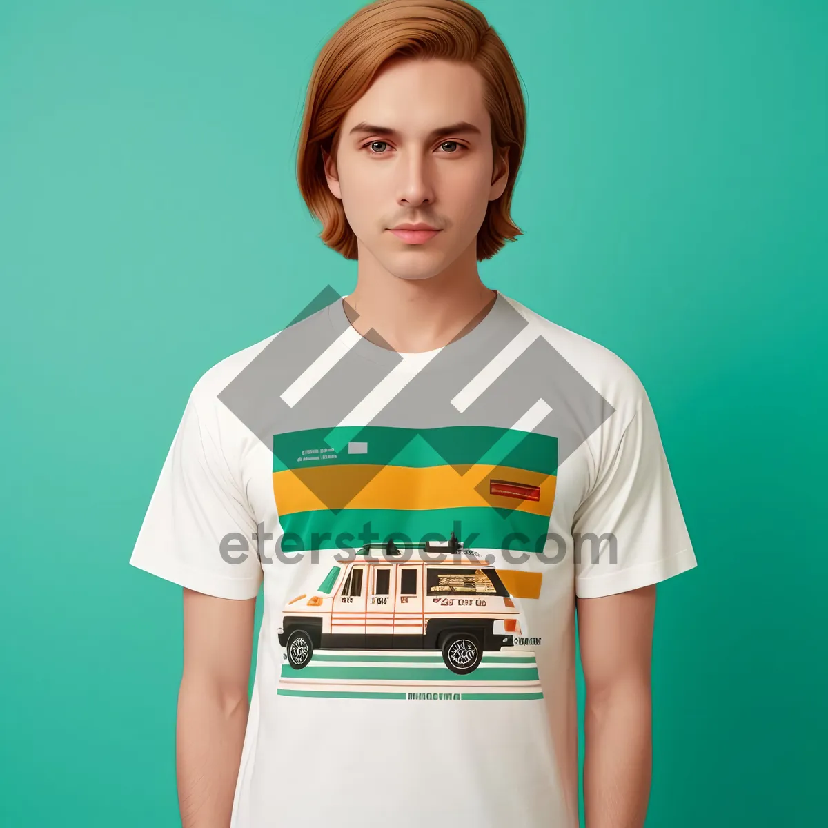 Picture of Smiling brunette lady in casual jersey shirt