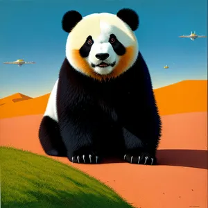 Cute Giant Panda Bear Grazing on Grass