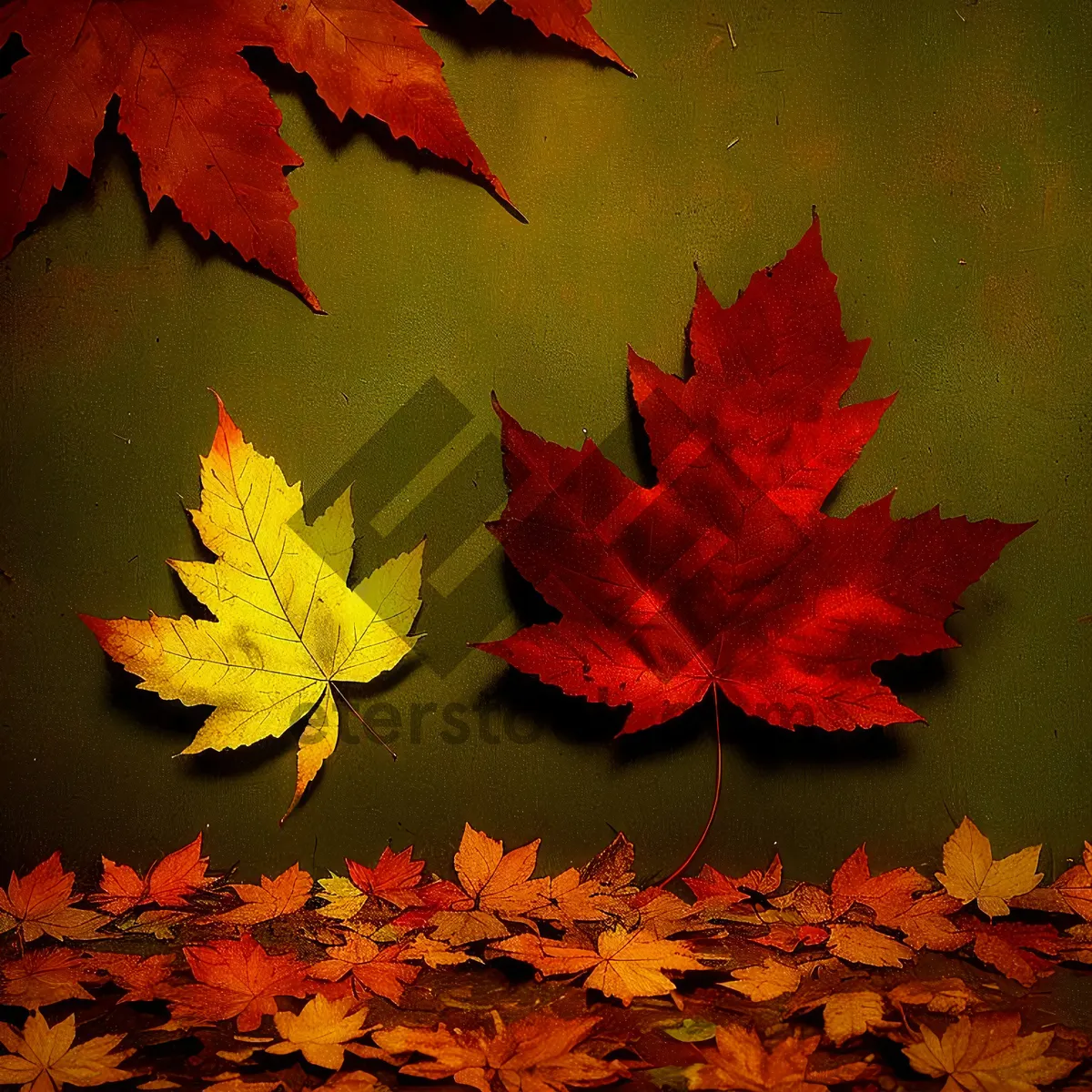 Picture of Vibrant Fall Maple Leaves Illustration