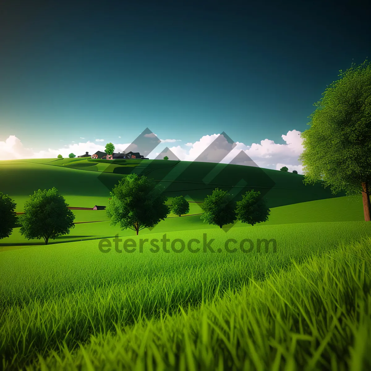Picture of Idyllic Rapeseed Field under Sunny Sky