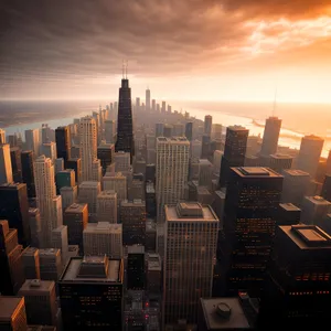 Urban Twilight: Majestic Skyscrapers Illuminate Cityscape