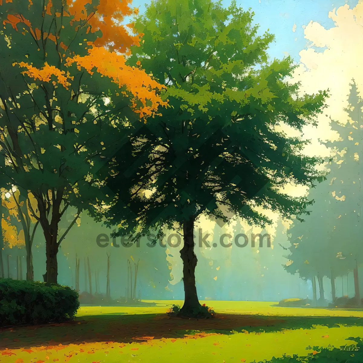 Picture of Autumn Woods: Vibrant Foliage in Serene Park