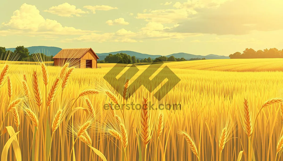 Picture of Yellow wheat field under sunny summer sky.