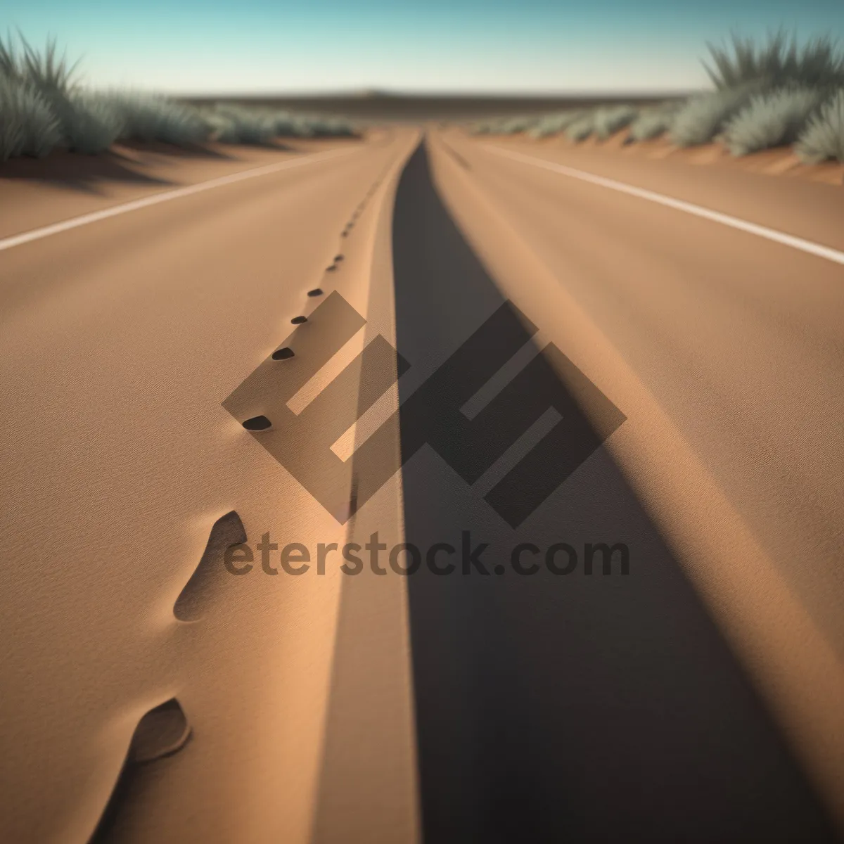 Picture of Fast car speeding on desert highway with blurred motion