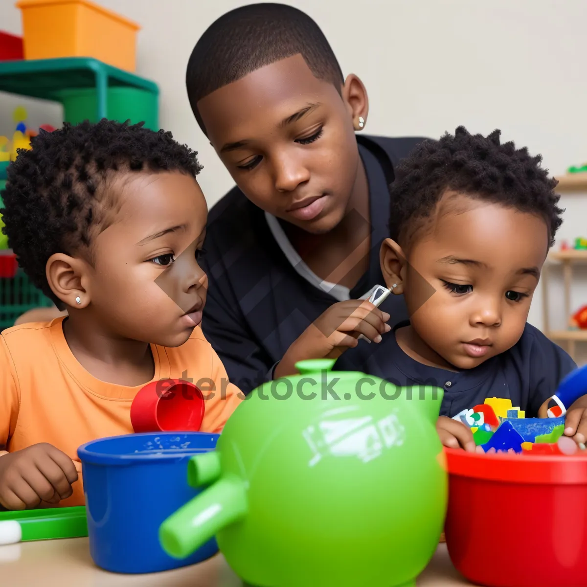 Picture of Joyful Family of Smiling Schoolboy and Mother