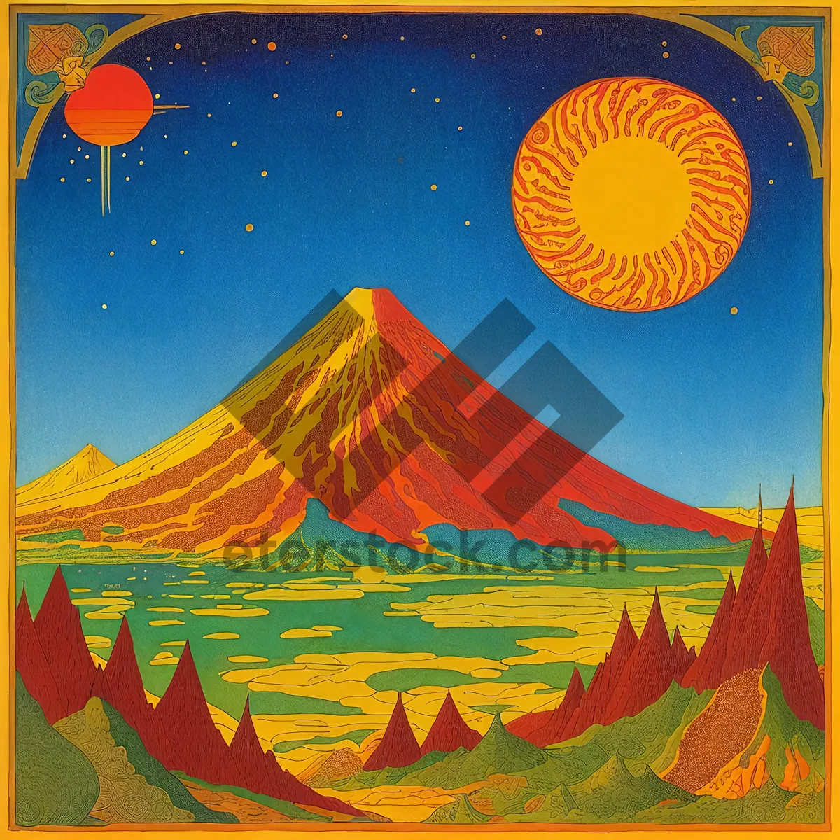 Picture of Vibrant Orange Canvas Tent Silhouette with Graphic Pattern