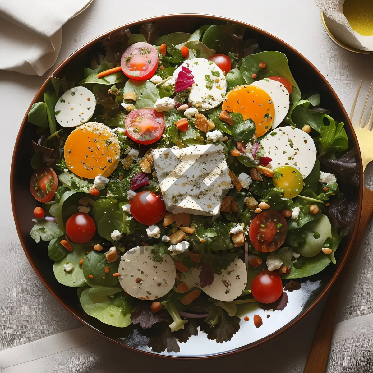 Picture of Gourmet pizza with fresh vegetables and cheese.