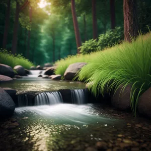 Aquatic Waterfall in Forest Landscape